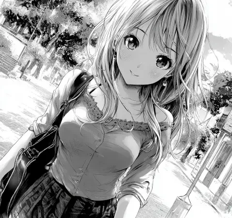 漫画阅读场景：读者在书架前翻阅漫画